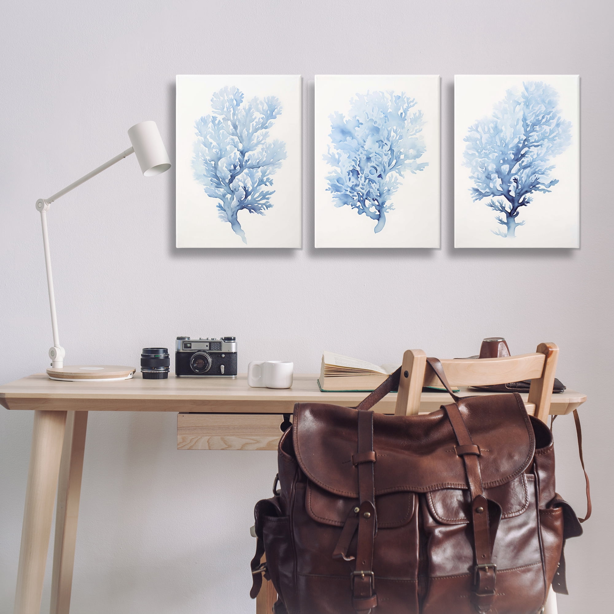 Stupell Industries Indigo Coral Watercolors Nautical & Beach Painting Wrapped Canvas Art Print Wall Art, 24 x 36, Set of 3