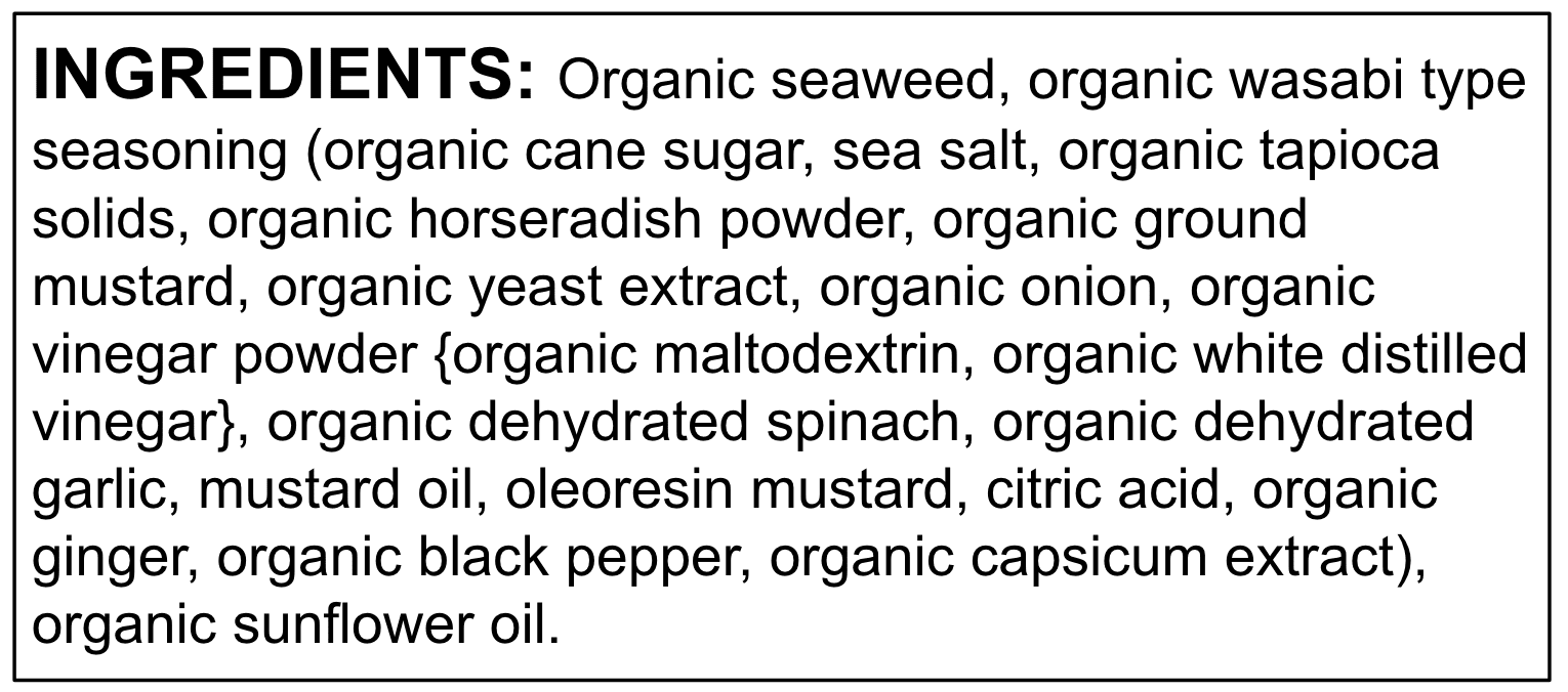 (6 pack) Ocean's Halo Organic Wasabi Seaweed Nori Snack, .14 oz.
