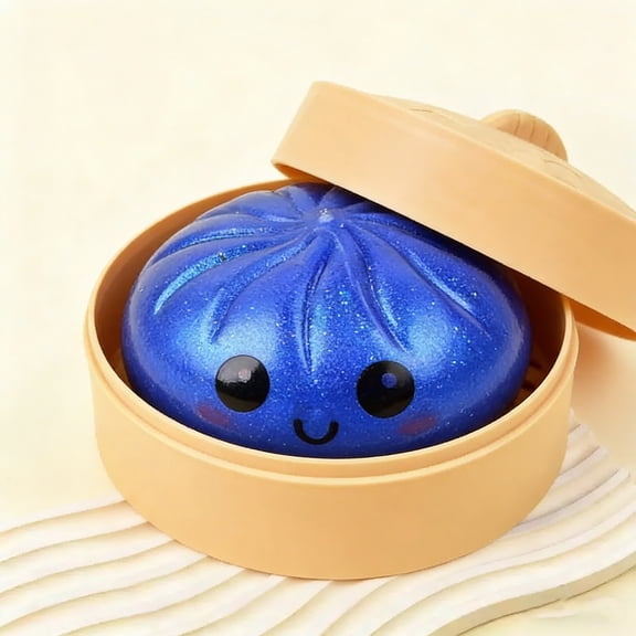 2026 New Shimmering Dumpling Squeeze Toy, Cute Colorful Dumplings Soft Stress Balls Fidget Sensory Dough Toy with Steamer for Anxiety Relief(Blue)