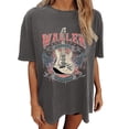 thumbnail image 2 of TrendOFT Country Music T Shirts for Women Oversized Retro Guitar Graphic Tees Crew Neck Short Sleeve Shirt Summer Tops Grey XXL, 2 of 4