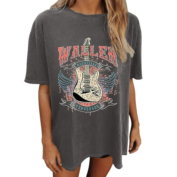 VNKIDY Women's T-Shirt Summer Guitar Graphic Oversized Tees Short Sleeve Crewneck Soft Lightweight Loose Fit Top For Casual Daily Wear Classic Top