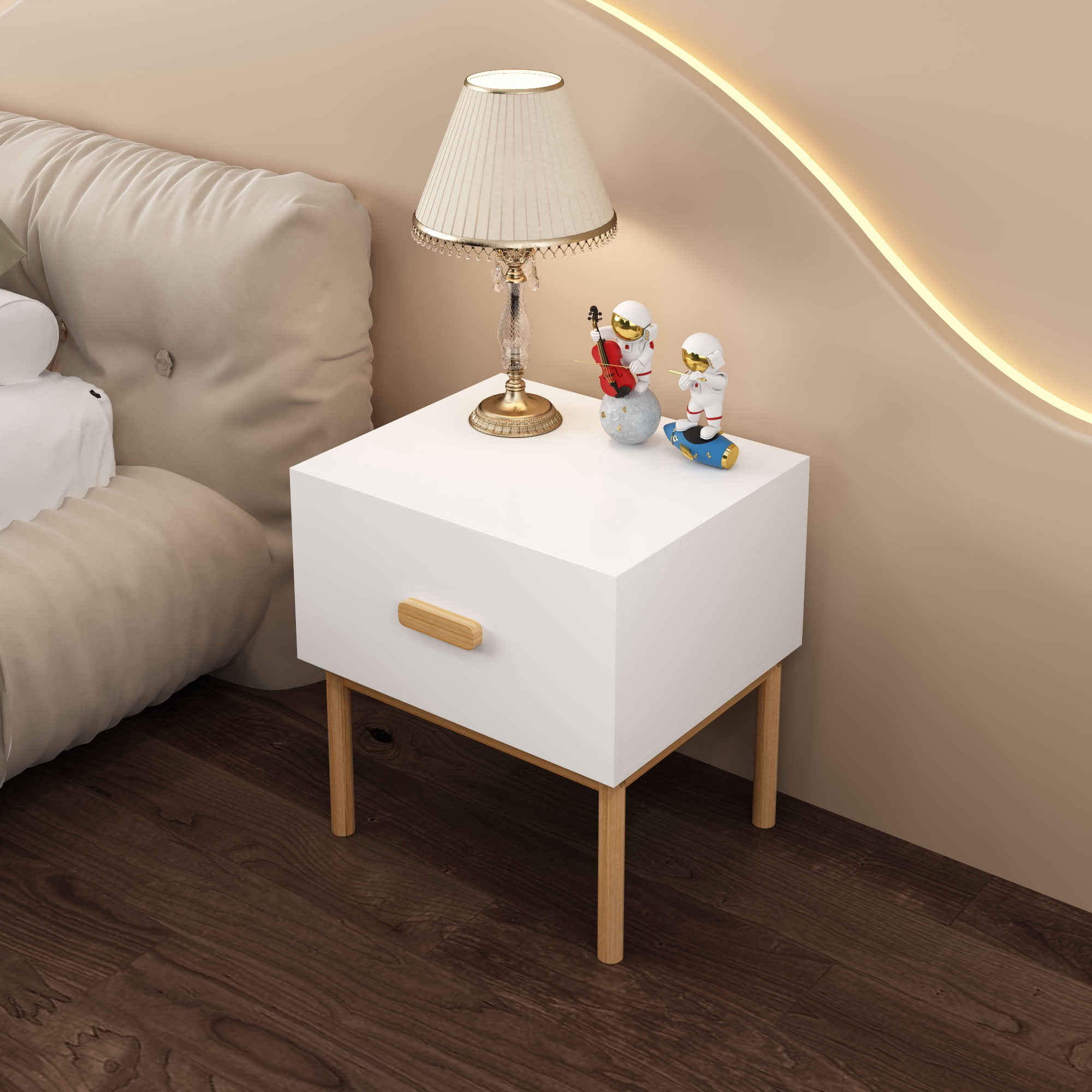 MAYEERTY Modern Nightstand with Drawer, Compact Freestanding Side Storage Table for Bedroom Living Room Apartment Small Spaces
