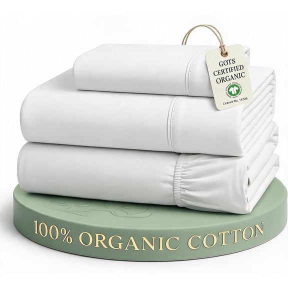 Twin Sheet Set 100% Organic Cotton Percale Cooling Soft White
