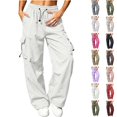 thumbnail image 2 of Qingpeng Plus Size Loose Cargo Pants for Women Wide Leg Drawstring Parachute Pants with Pockets Casual Lightweight Sweatpants, 2 of 7