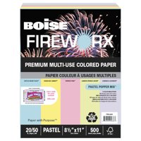 Boise FIREWORX Colored Paper, 20lb, 8-1/2 x 11, Pastel Popper Mix, 500 Sheets/Ream -CASFW2001