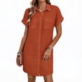 thumbnail image 5 of Women's Short Sleeve Shirt Dress – Collared Button Front Mini Dress with Dual Chest Pockets, 5 of 6