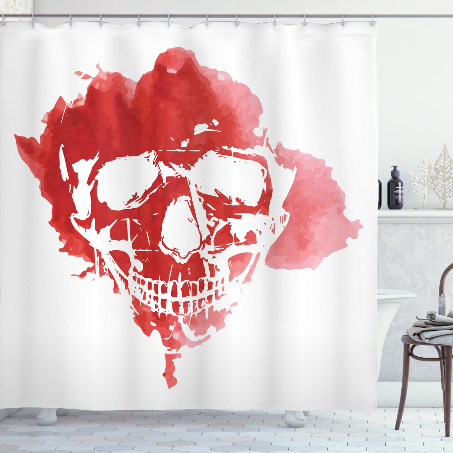 Horror Skull Decoration Shower Curtain Liner Bathroom Set Polyester Fabric Hooks 