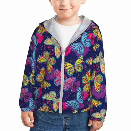 

Goofa Paint Butterflies Printed Kids Zip-Up Hoodie Girls Boys UPF50+ Sun Protection Jacket Hooded Cooling Shirt-3 Years