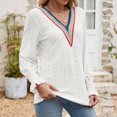 thumbnail image 2 of Scyoekwg Long Sleeve Tshirt Womens Clothes V-Neck Eyelet Tops Crochet Lace Trim Elegant Shirts Solid Color Vintage Casual Fall Clothes Lightweight Loose Blouses, 2 of 5