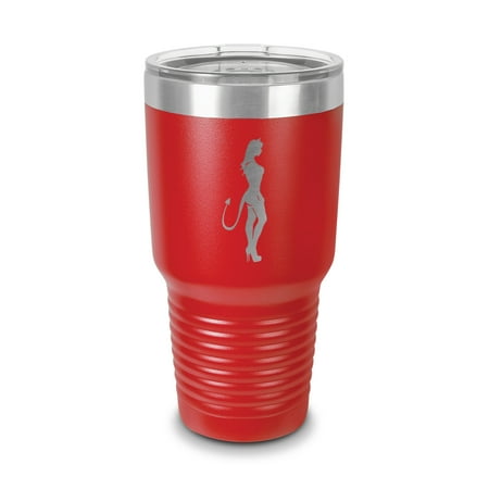 

Sexy Devil Girl Tumbler 30 oz - Laser Engraved w/ Clear Lid - Stainless Steel - Vacuum Insulated - Double Walled - Travel Mug - lady braless jdm stance euro - Red
