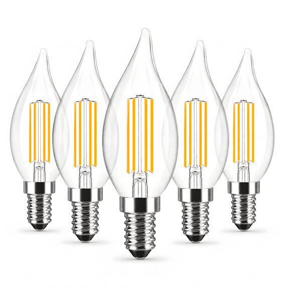 DAYBETTER Chandelier Light Bulbs, Candelabra Light Bulbs 40W Equivalent E12 Dimmable LED Light Bulbs 2700K Warm White 4.5W 400LM Flame Light Bulbs Tip Vintage CA11 Candle Light Bulbs, 5 Pack