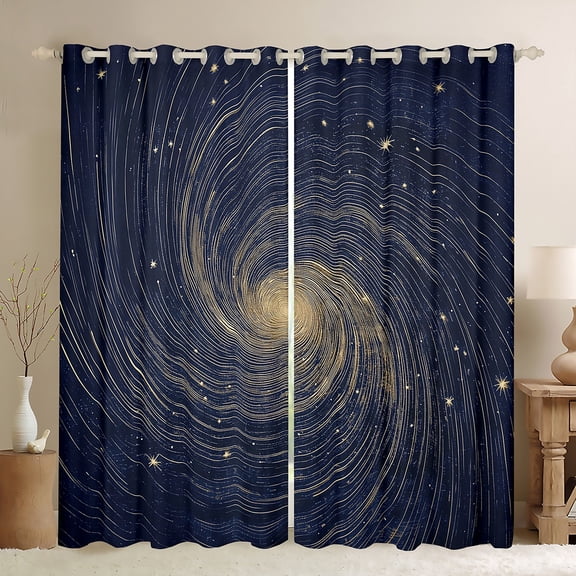 Manfei Universe Galaxy Black Out Curtains,Geometric Stripe Abstract Curtains Pack of 2 (42x63 Each),Gold Stars Print Bedroom Curtains For Teens,Ultra Soft Home Decor