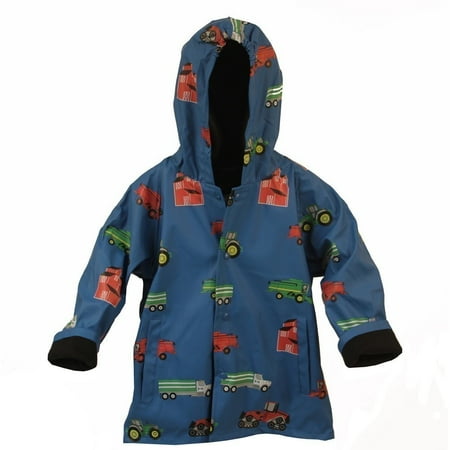 Foxfire Boys Blue Farm Equipment Print Hooded Raincoat 8