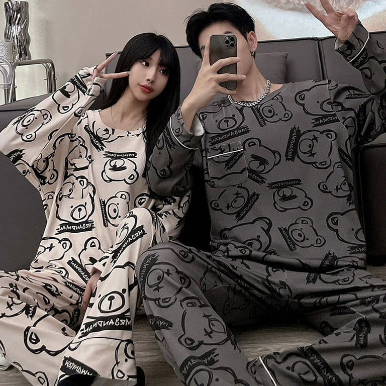 QWZNDZGR Winter Men Sleepwear Cotton Pijama Round Neck Pajama Sets Long  Sleeve Sleep Clothes Male 2 Pieces Sets Home Suits Pyjamas Men's 