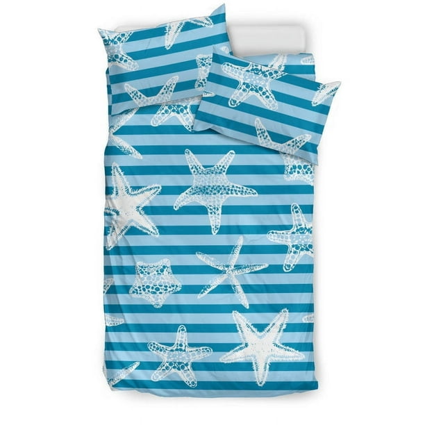 Juego de cama Estrella de Mar Azul Fondo Negro