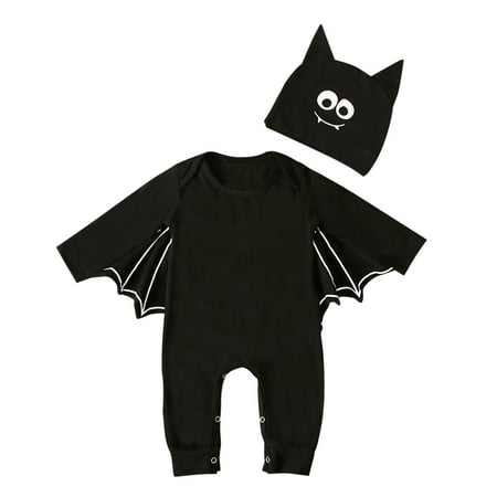 

Honeeladyy Clearance under 5$ Toddler Baby Boys Girls Black Cotton Bat Sleeve Halloween Cute Hat Jumpsuit Suit