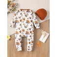 thumbnail image 3 of Newborn Baby Girl Clothes Baby Girls One-piece Romper Newborn Girls Long Sleeve Floral Bodysuit with Hat 2PCS Set Brown 3-6 Months, 3 of 7
