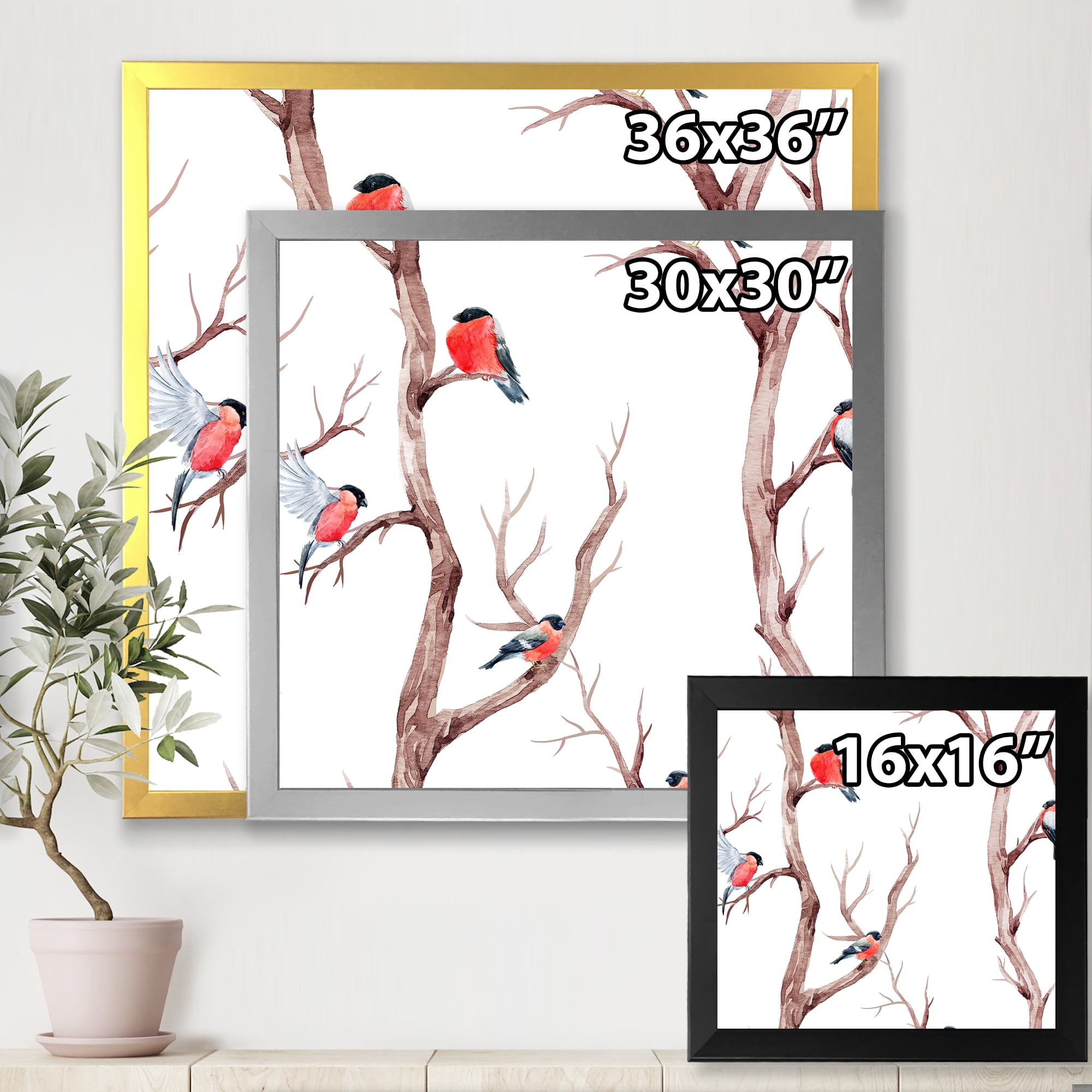 Designart 'Little Birds Sitting On The Tree Branches III' Traditional Framed Art Print