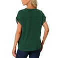thumbnail image 3 of INSPIRE CHIC Women's Short Sleeve Casual Crew Neck Lace Trim Pleated Shirt Blouse Dark Green L, 3 of 5