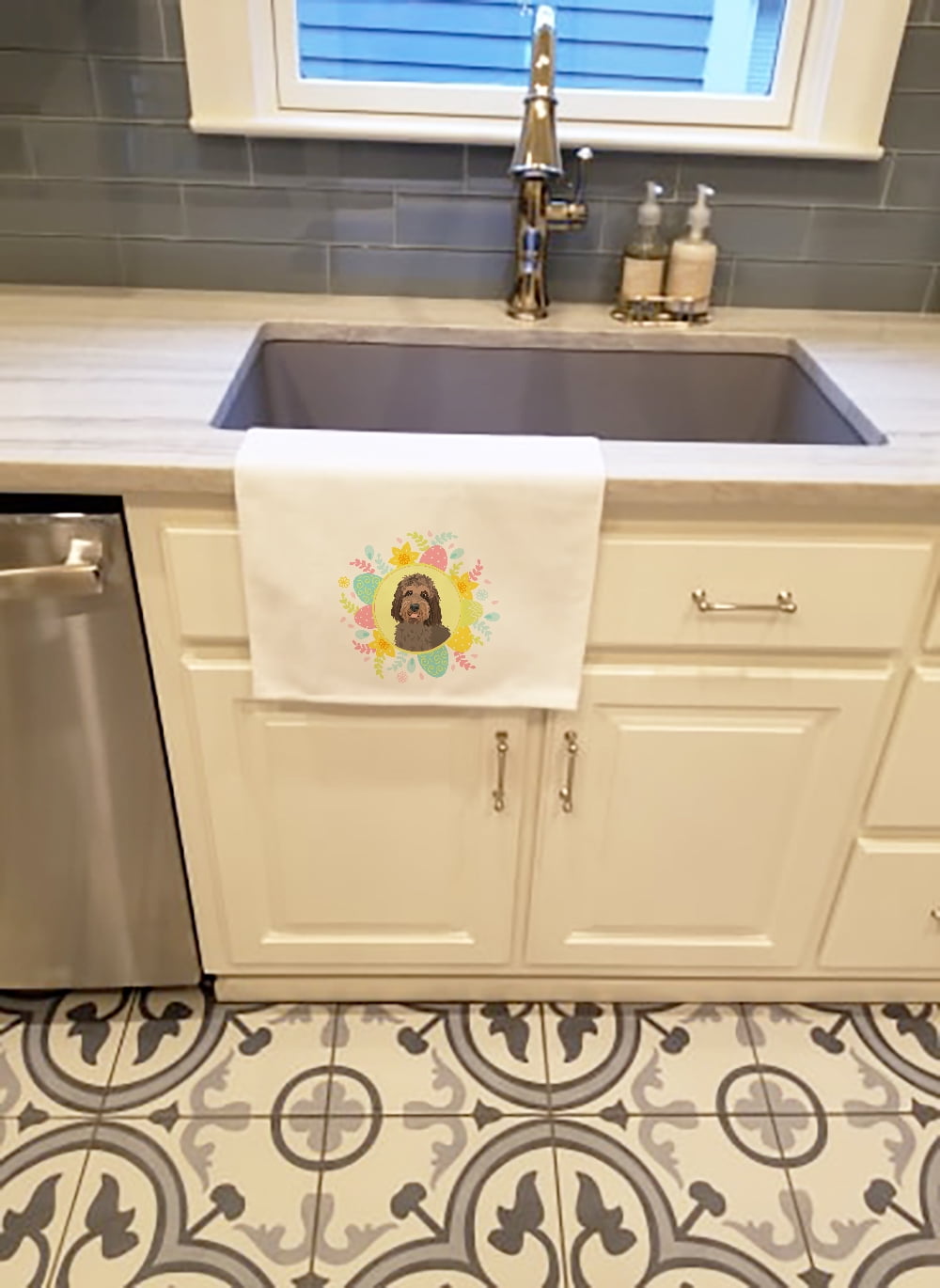 Doodle Tricolor #3 Easter White Kitchen Towel Set of 2 19 in x 28 in