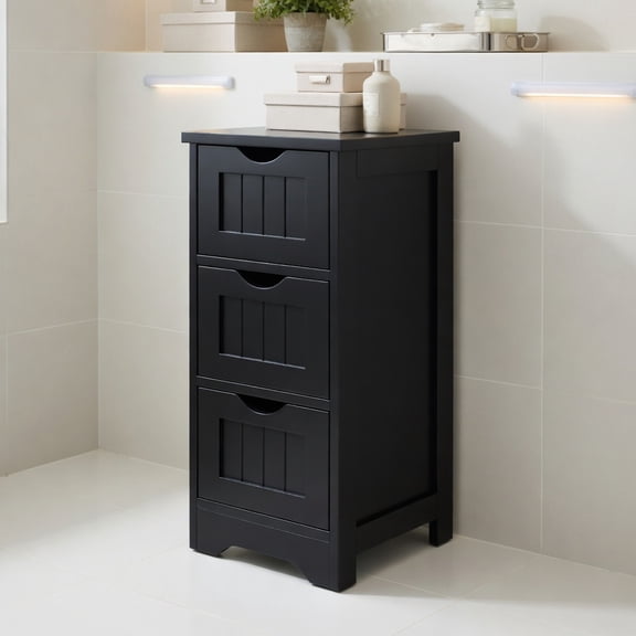 Resenkos Bathroom Floor Freestanding Storage Organizer with 3 Drawers-Black, Bathroom Cabinets for Entryway Storage, Home Office Furniture