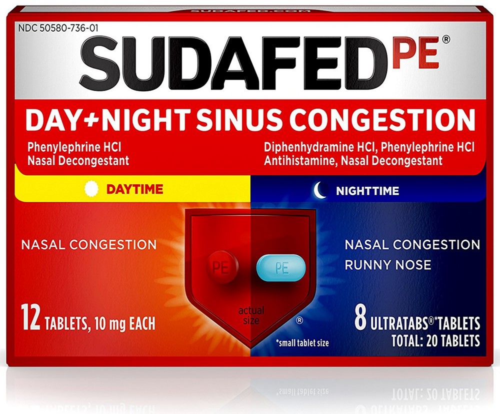 SUDAFED PE Day and Night Sinus Pressure and Congestion Tablets 20 ea (Pack of 6)