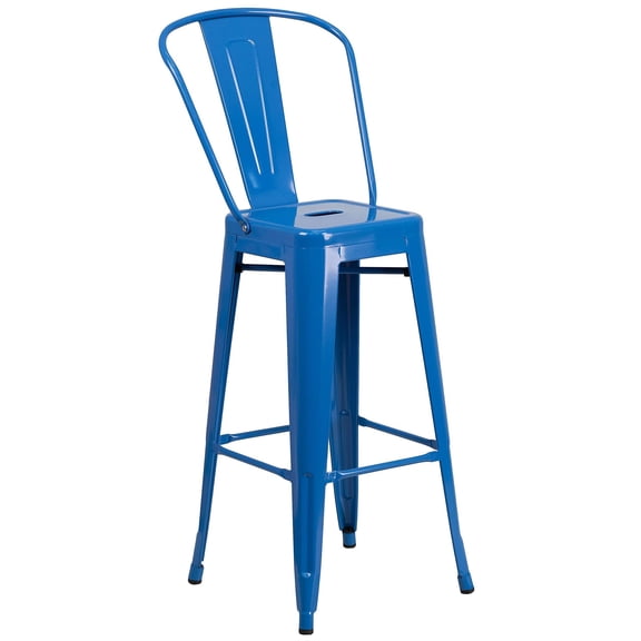 Bowery Hill Contemporary 30" Metal Bar Stool in Blue Powder Coat