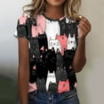 thumbnail image 2 of Black Women Lounge Tops Short Sleeve Blouses for Teen Girls Crewneck Cat Graphic Loose Fit Cute Summer Fall Shirts 2025 Soft Comfy Clothes Fashion S, 2 of 4