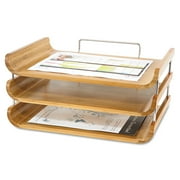 Safco Desk Tray, Three Tiers, Bamboo, Letter, Natural Finish