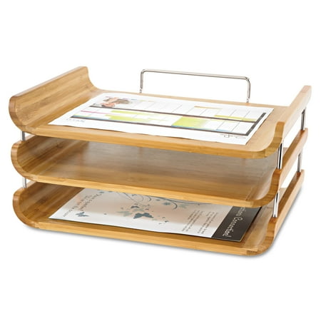 Safco Desk Tray, Three Tiers, Bamboo, Letter, Natural Finish