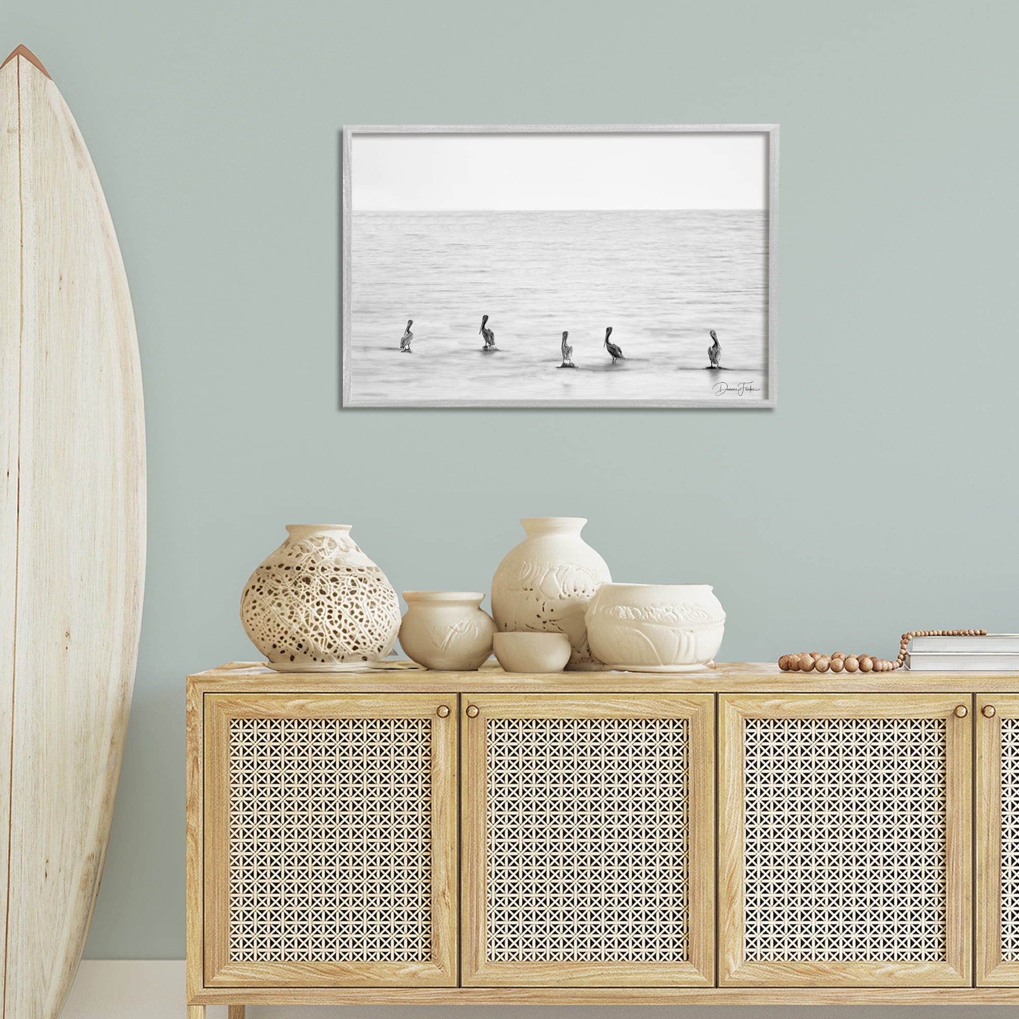 Stupell Industries Pelicans on Shore Landscape Photography Gray Framed Art Print Wall Art, 30 x 20