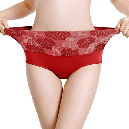 GHSOHS Womens Underwear Boyshorts No Show Panties Lace Shorts Women Pure Cotton Large Size High Waist Elastic Soft Breathable Underwear Cotton Crotch Seamless Underpants Red Panties Plus Size Pa L