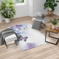 thumbnail image 1 of Floral Turkish Area Rug, Nature Theme Wild Flowers Monarch Flying Butterflies Lily on Lake Therapy Spa, Soft Carpet for Living Room Decor with Distressed Look, 4' X 5.7', Pale Lilac, by Ambesonne, 1 of 4