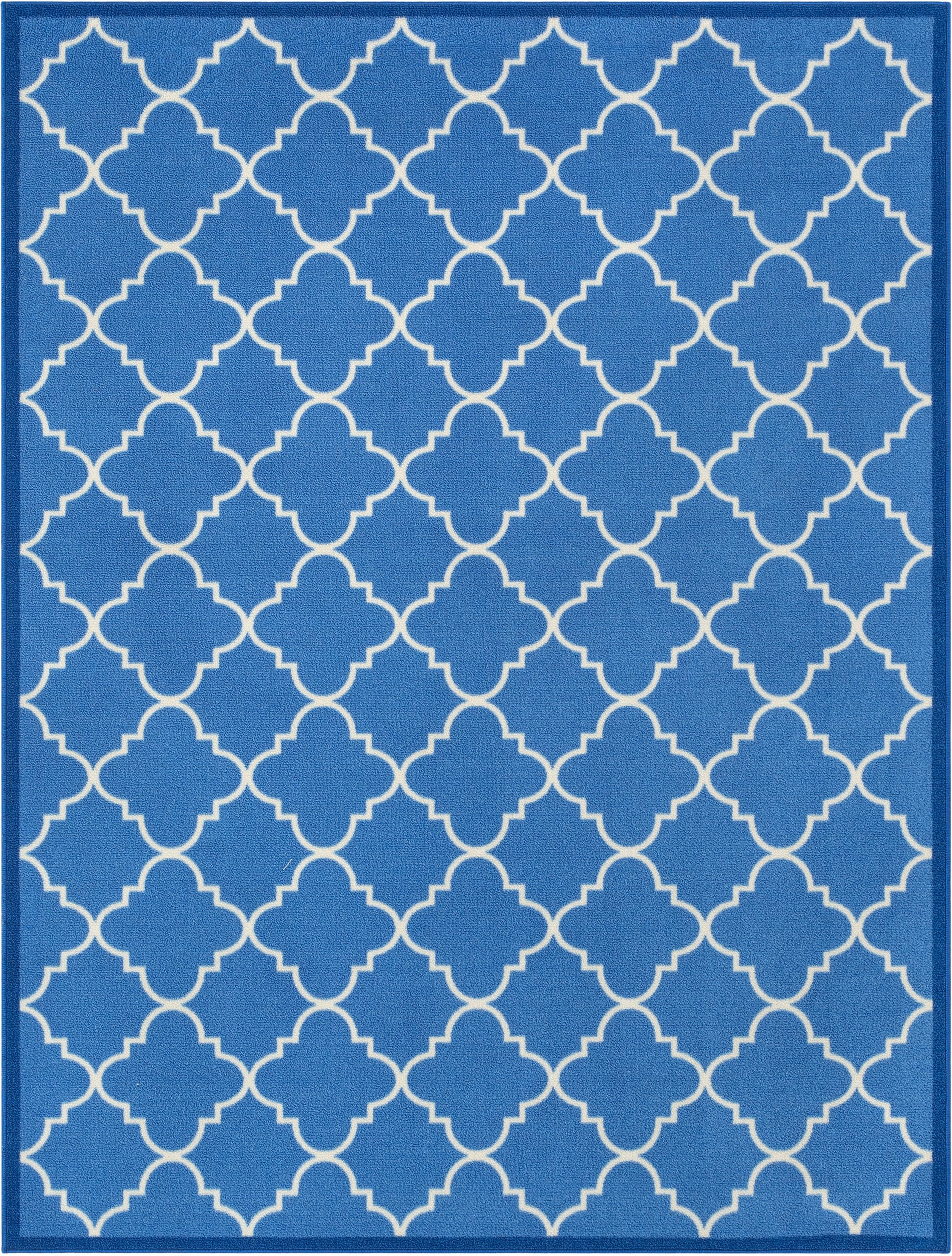 Well Woven Kings Court Brooklyn Trellis Blue Modern Non Slip Washable 6'6" x 8'8" Area Rug