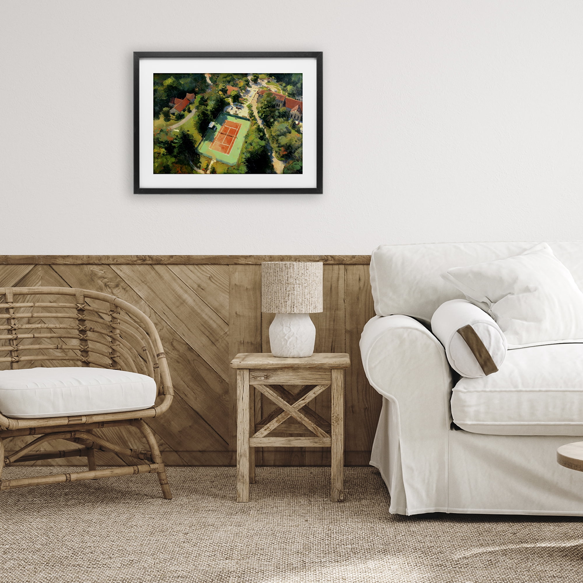 Stupell Industries Aerial Tennis Court Park Black Framed Print Under Glass, design by Petal Prints Design