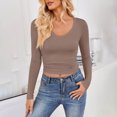 thumbnail image 2 of hotojiny Womens Long Sleeve Shirts Soft Slim Going out Crop Tops Spring Summer Fashion Ruched Basic Tshirt, 2 of 7