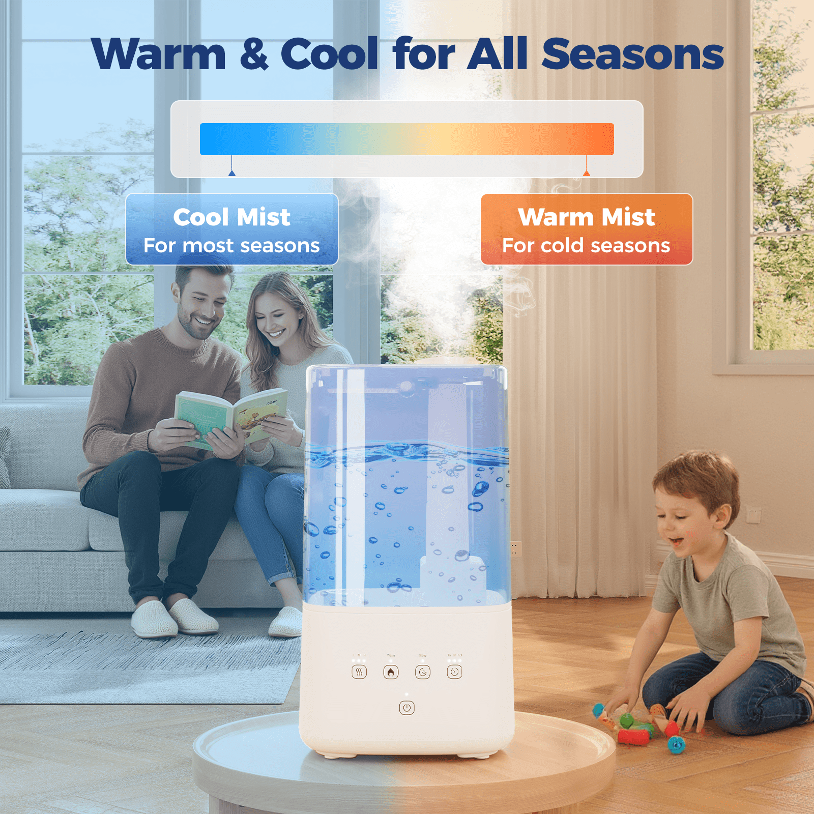 6L Warm & Cool Mist Humidifiers for Bedroom, Top Fill Air Humidifier, 60H Runtime, 28dB Quiet Operation, Automatic Shut-off Switch, 12H Timer, for Home, Office