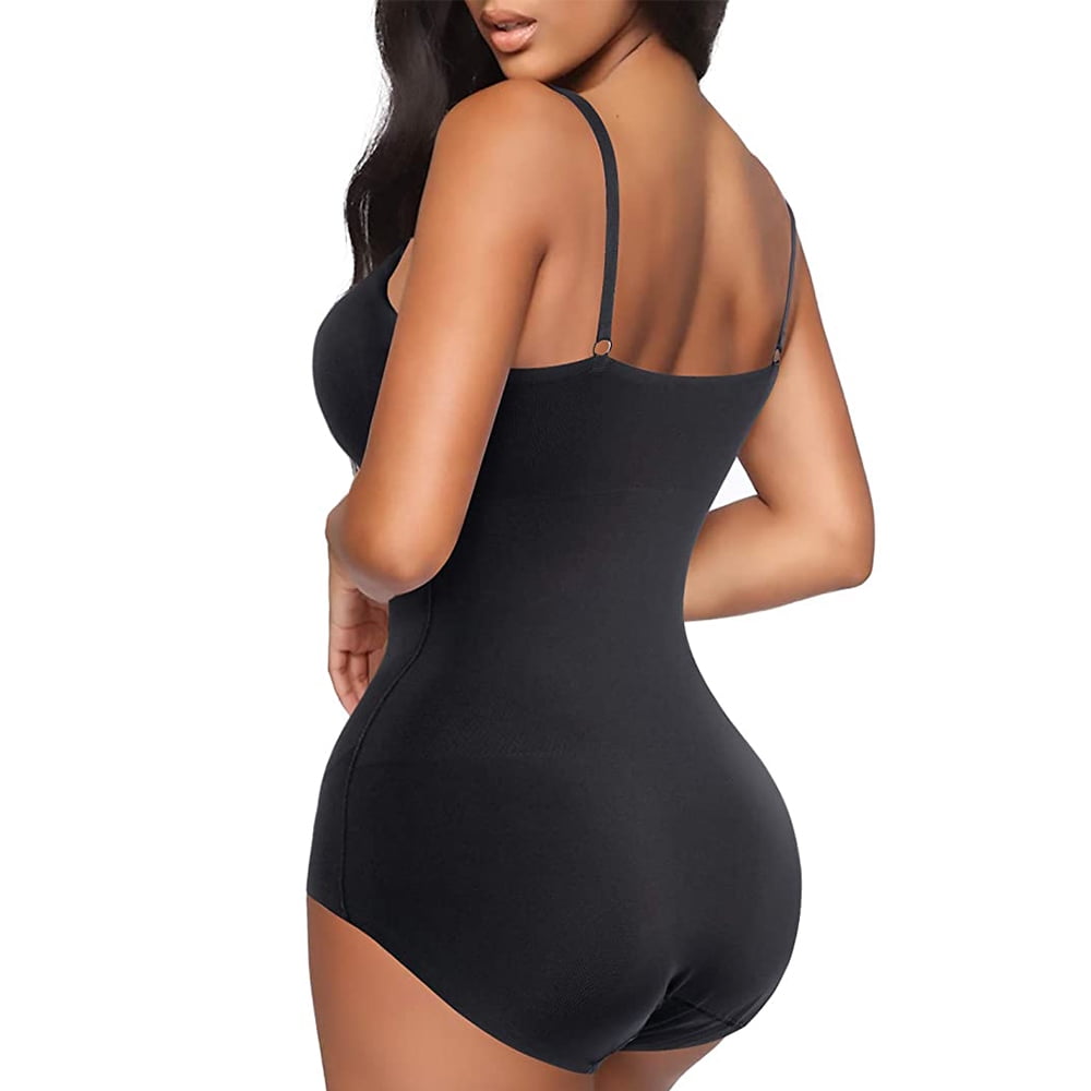 Women Magnetic Shapewear Tummy Control Full Body Shaper Postpartum Flat  Belly Corset V Neck Lace Ultra-Thin Bodysuit (Color : Black, Size : Medium)