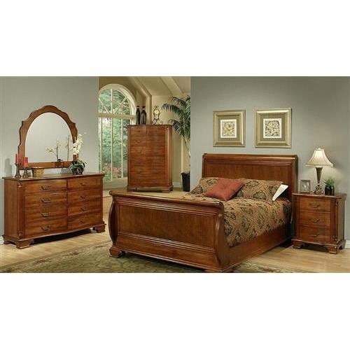 Amanda Home Bedroom Collection American Heritage Solid Cherry 4 Piece King Sleigh Set Including Headboard Footboard Side Rails Nightstand 8 Drawer Dresser Dressing Mirror Com King Sleigh Bedroom Set, King Sleigh Bed Headboard And Footboard