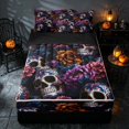 thumbnail image 2 of Homewish Halloween Sugar Skull Zipper Twin Comforter Sets with Fitted Sheet and 2 Pillowcases, Gothic Peony Bloom Zipper Bedding Set, Multicolor Dark Blue, Black Reversible, 2 of 7