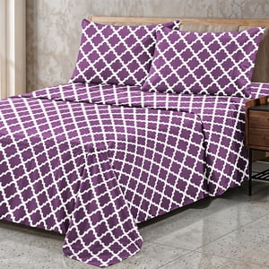 Lux Decor Queen Sheet Set 4-Piece, Purple Quatrefoil