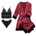 thumbnail image 2 of Pijama de encaje, 4 piezas, pijama de satén para mujer, conjunto de ropa de dormir con ribete de encaje floral, conjunto de pijama de satén, el mejor en su clase, 2 of 9