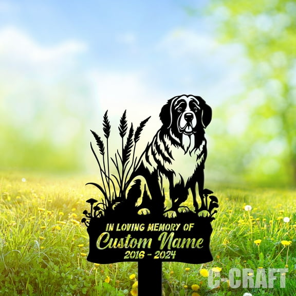 C-CRAFT Custom Saint Bernard Dog Memorial Metal Yard Sign Weather Resistant for Garden Decor