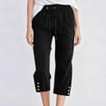 thumbnail image 6 of Petite Capris for Women with Pockets Linen Plus Size Petite Summer 2026 Casual Straight Wide Leg Loose Drawstring Elastic Waist Black S, 6 of 8