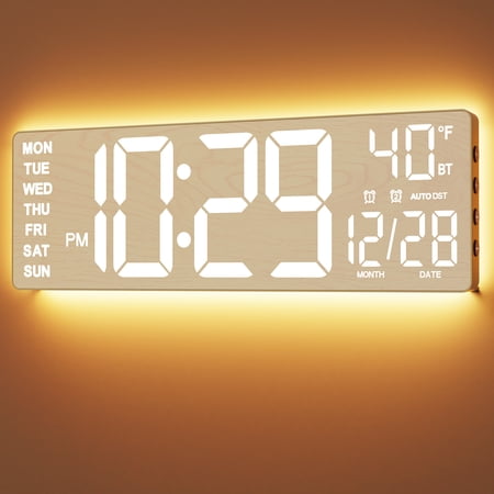 EASYERA 16.5 Large Digital Wall Clock with Bluetooth Time Sync, 11 RGB Lighting Modes, Remote Control, Dual Alarms, Auto DST, Temperature Display