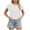 White, variant on Short Sleeved Summer Tops for Women Fashion Casual New Solid Color Round Neck Loose T-Shirt Top Sky Blue S(S)