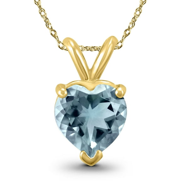 14K Yellow Gold 5MM Heart Aquamarine Pendant
