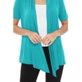 thumbnail image 6 of Women's Casual Solid Short Sleeve Basic Open Draped Front Cardigan Office Wear Jade S, 6 of 7
