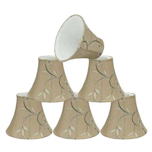 Aspen Creative 30069-6 Small Bell Shape Chandelier Clip-On Lamp Shade Set (6 Pack), Transitional Design in Light Gold, 6" bottom width (3" x 6" x 5")