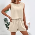 thumbnail image 5 of vigerkar Linen Short Sets for Women Two Piece Matching Casual Sleeveless Tank Top and High Waisted Shorts Summer Outfits Beige, M, 5 of 9
